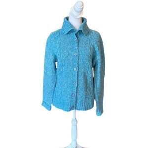 LL Bean Vintage Wool Blend Confetti Cable Knit Cardigan Sweater Womens Medium